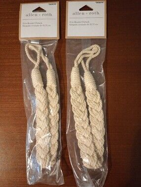 NEW Allen & Roth Cream 100% Cotton Braided Tiebacks - Set of 2